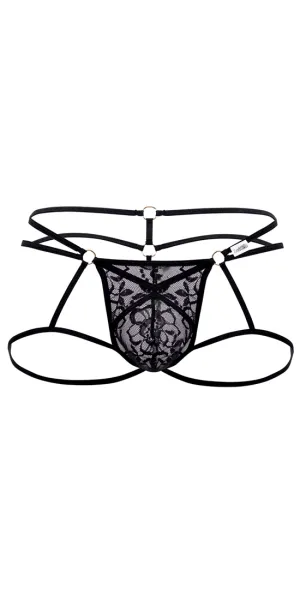 Candyman 99671 Lace Jock Thongs Black
