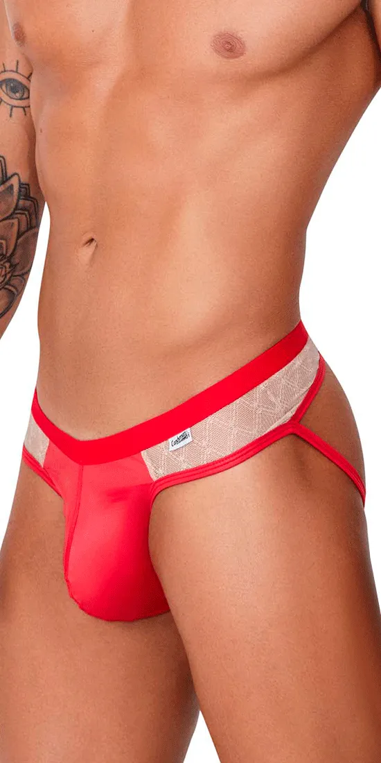 Candyman 99763 Lace Jockstrap Nude-red