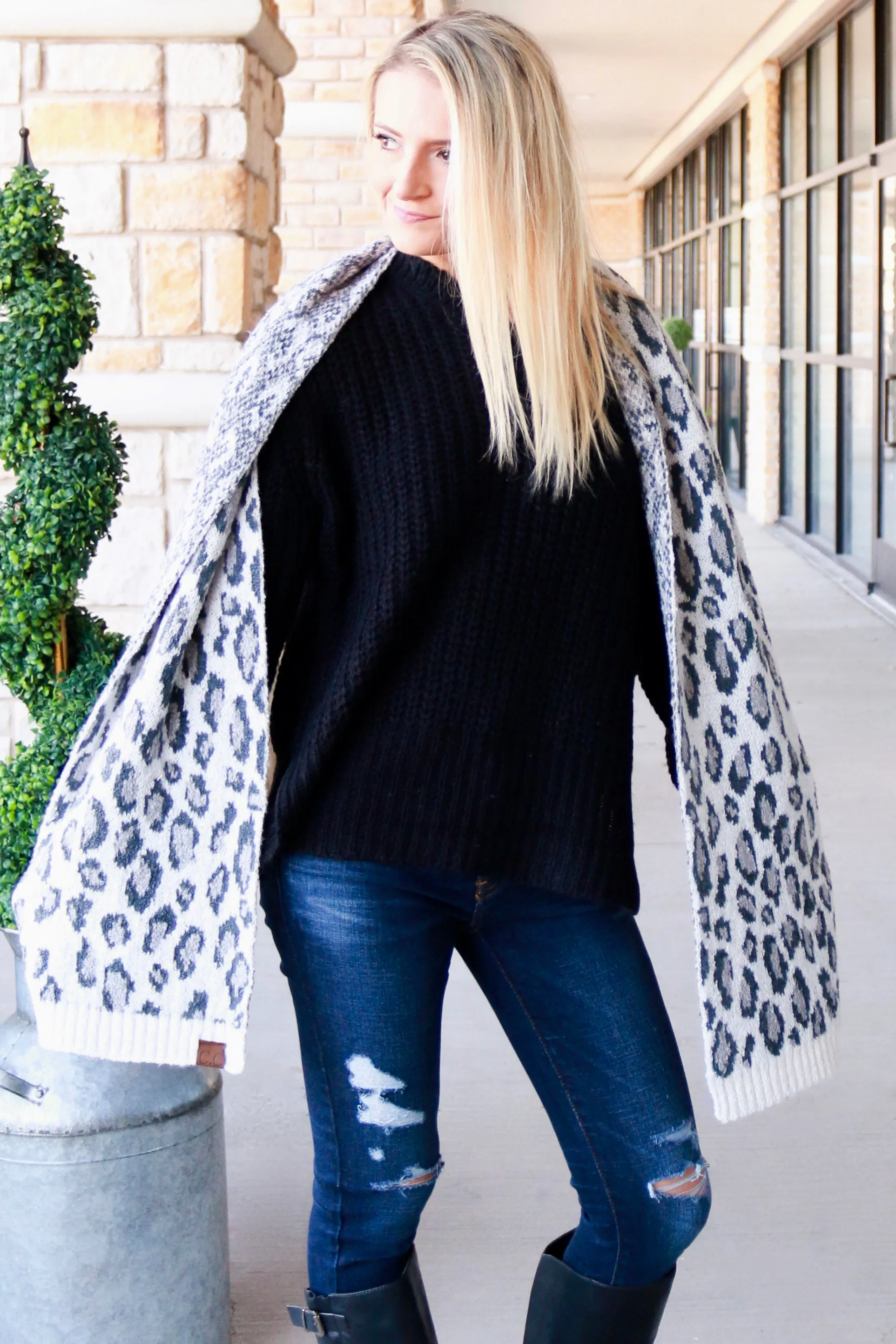 C.C. Beanie Leopard Boucle Knit Scarf