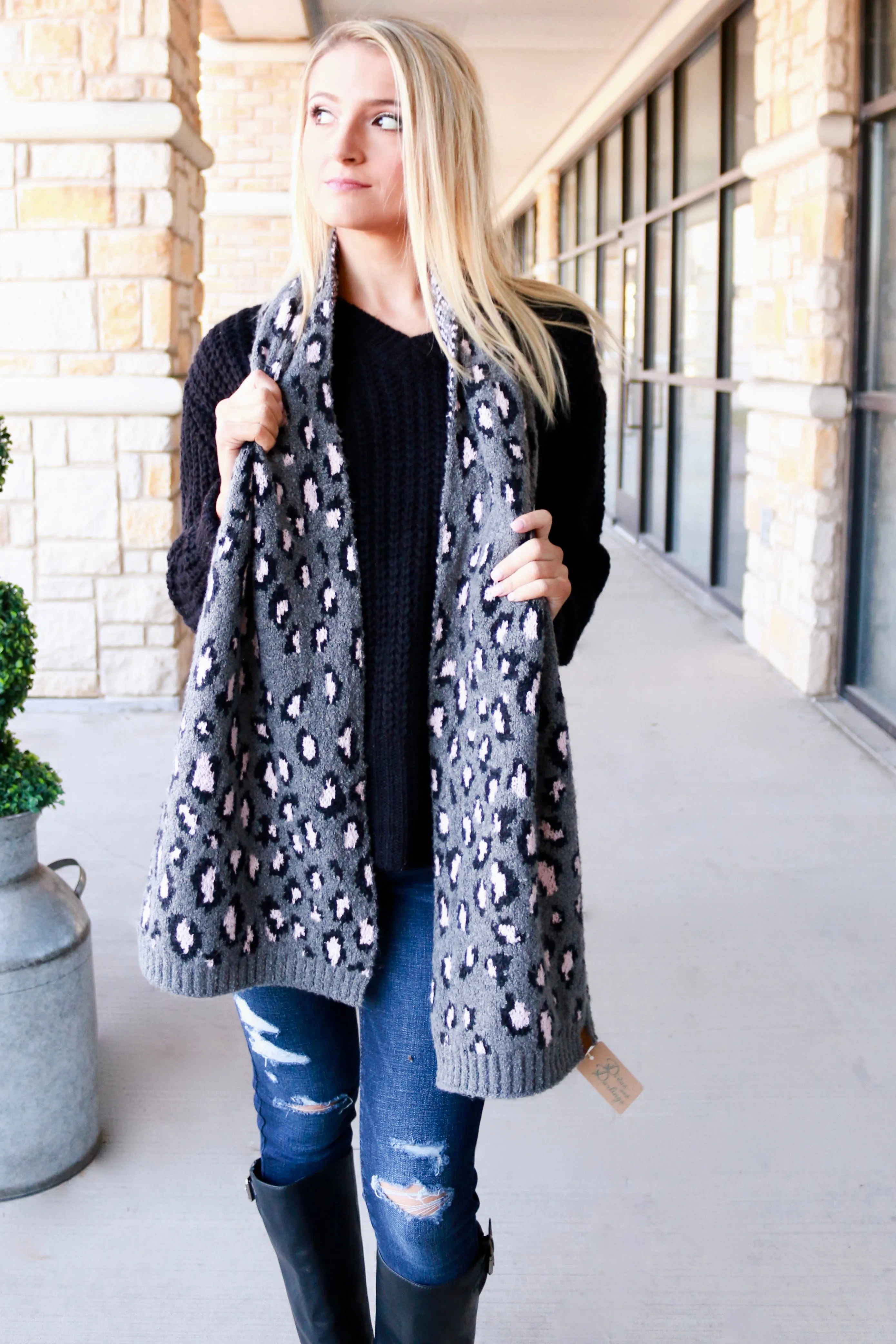 C.C. Beanie Leopard Boucle Knit Scarf