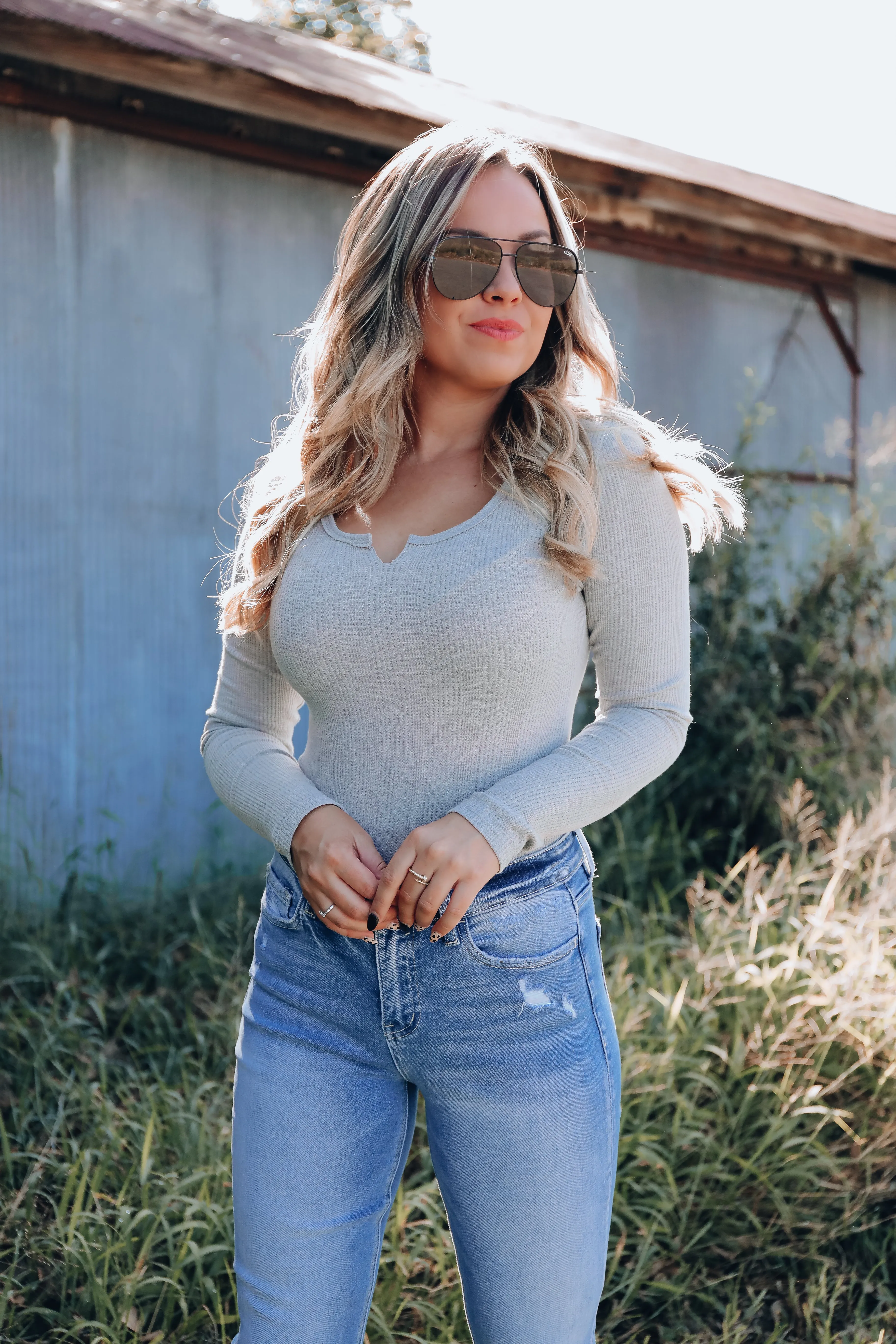 Closet Staple Ribbed Bodysuit - Heather Grey