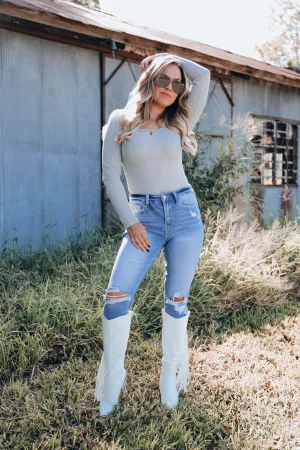 Closet Staple Ribbed Bodysuit - Heather Grey