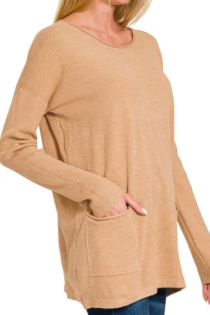 Cozy Feelings Heather Dark Brush Front Pocket Sweater