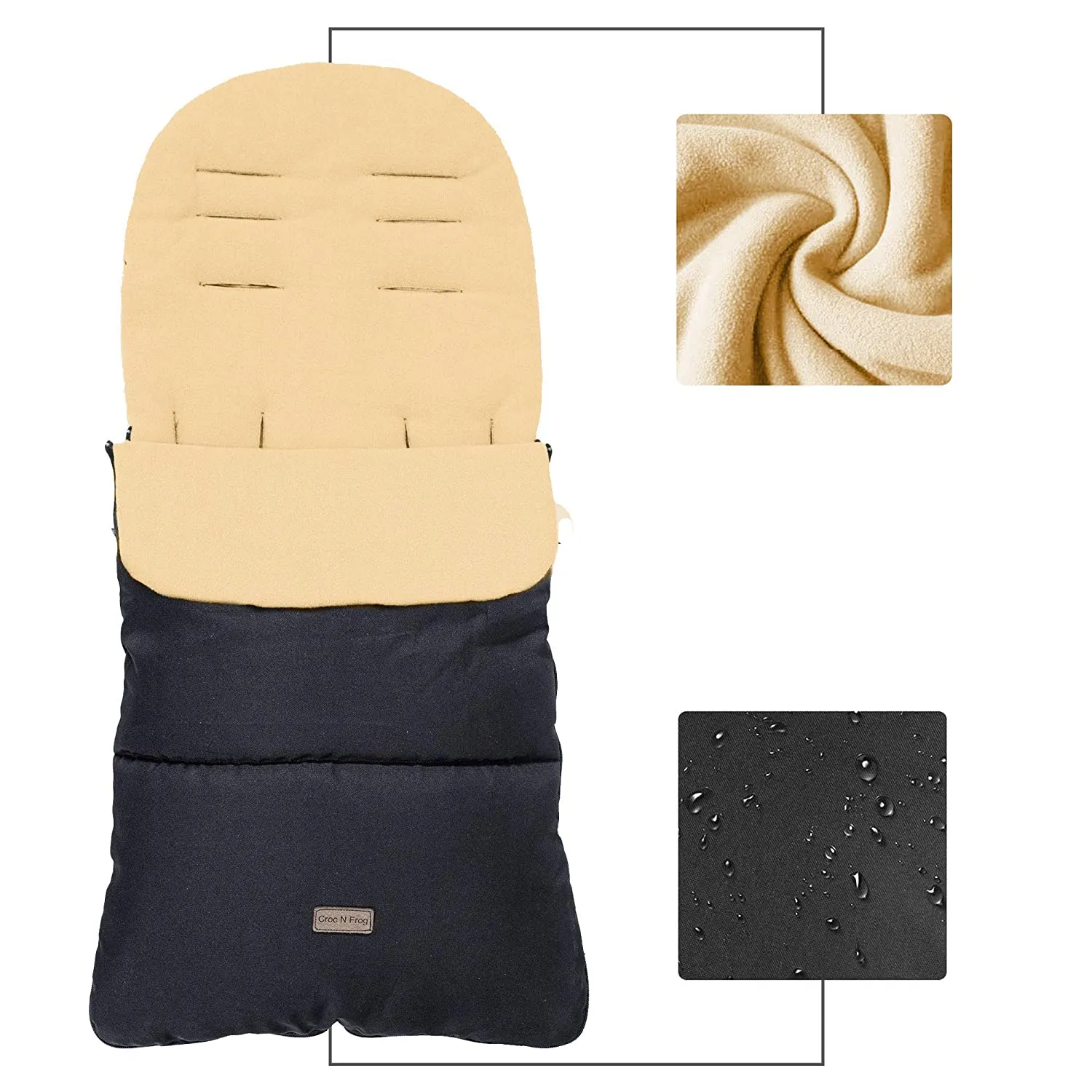 CrocnFrog Baby Stroller Bunting Blanket | Toddler Universal Footmuff Sleeping Bag with Adjustable Side Zips | Beige