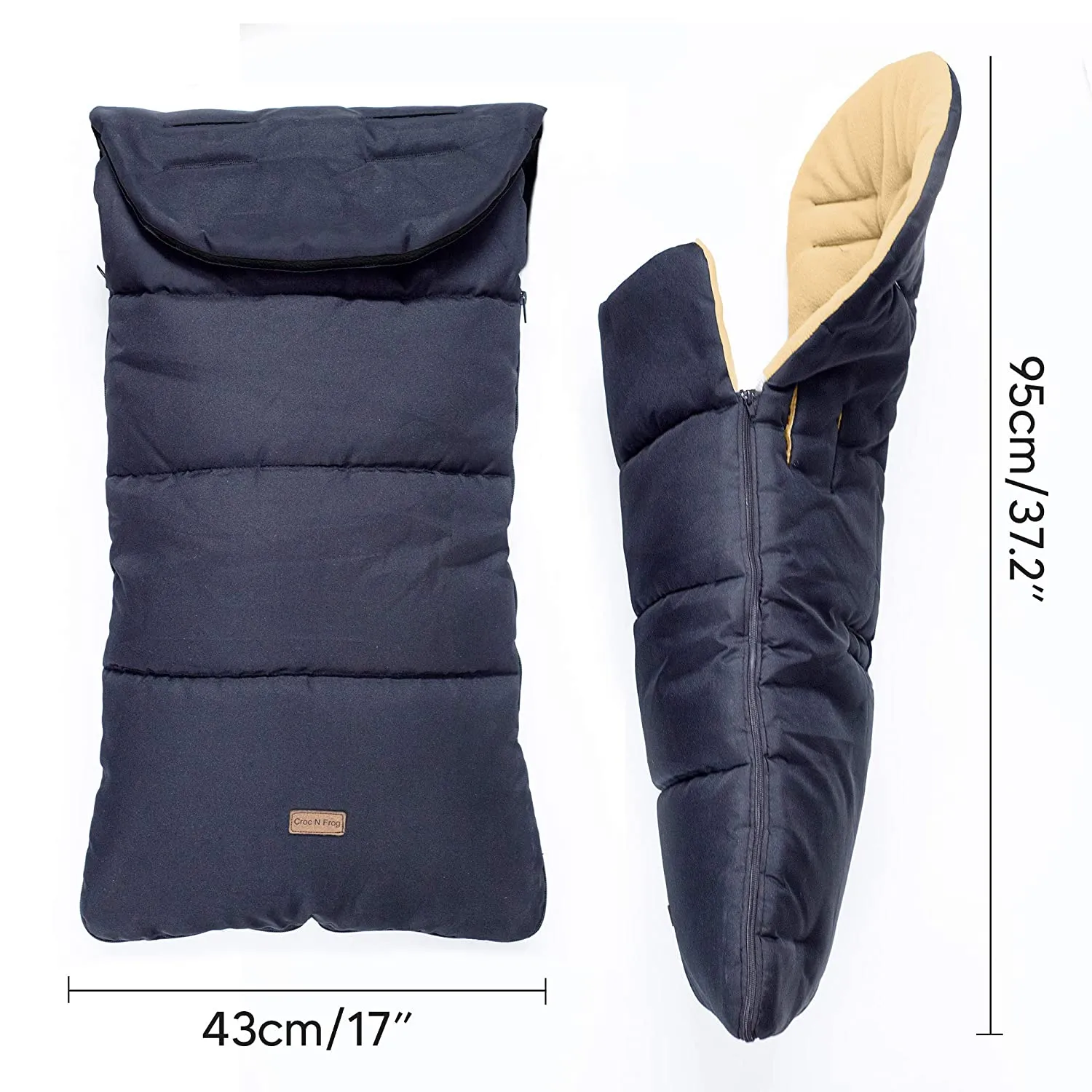CrocnFrog Baby Stroller Bunting Blanket | Toddler Universal Footmuff Sleeping Bag with Adjustable Side Zips | Beige