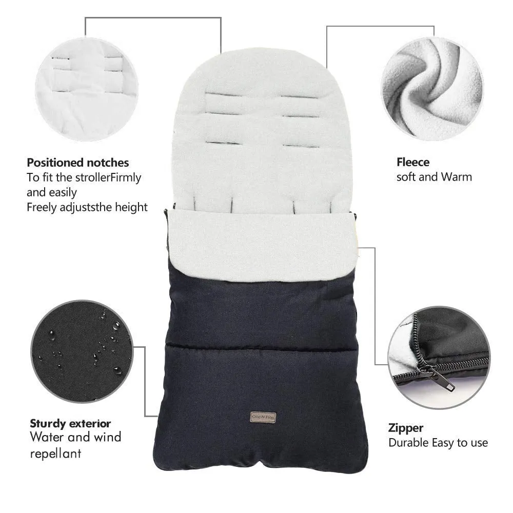 CrocnFrog Baby Stroller Bunting Blanket | Toddler Universal Footmuff Sleeping Bag with Adjustable Side Zips | Light Grey