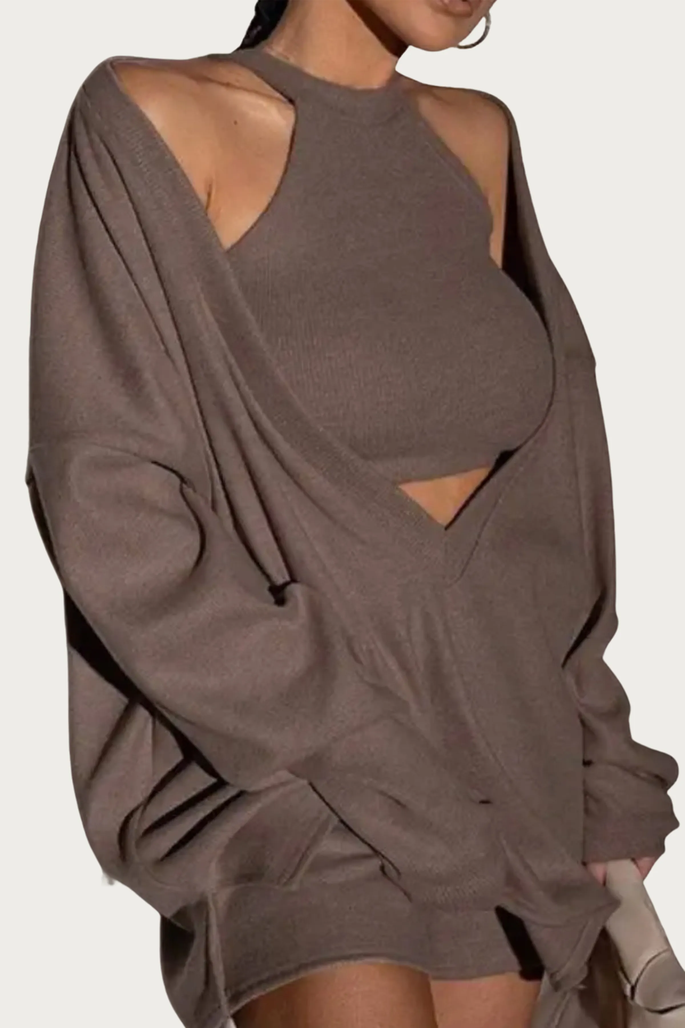 CROPPED TANK AND PULLOVER TWO-PIECE SET