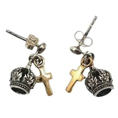 Cross Crown 925 Sterling Silver Biker Earrings