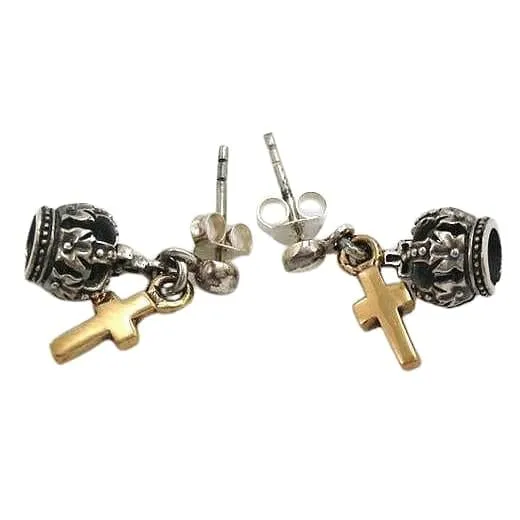 Cross Crown 925 Sterling Silver Biker Earrings