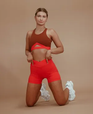 Cross-Front Biker Short - Hibiscus