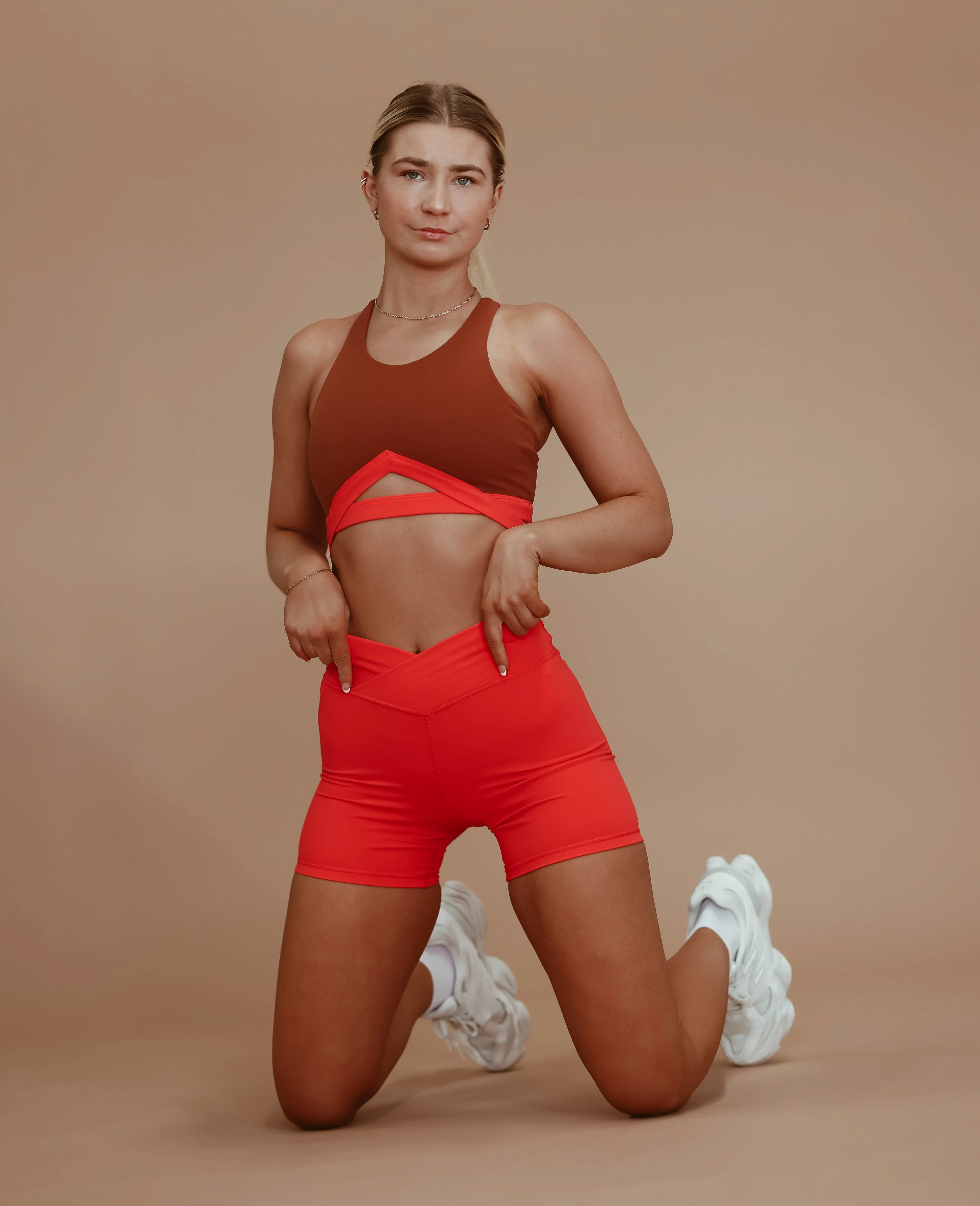 Cross-Front Biker Short - Hibiscus