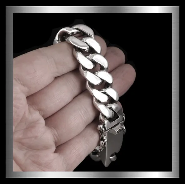 Cuban Curb Link Sterling Silver Biker Bracelet 160 Grams