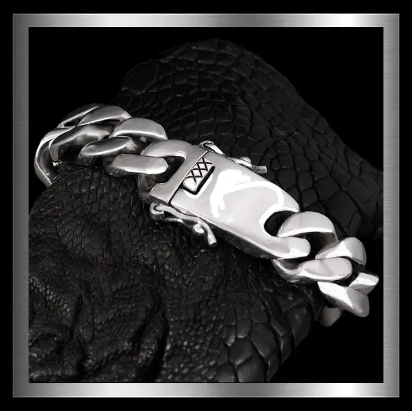 Cuban Curb Link Sterling Silver Biker Bracelet 160 Grams
