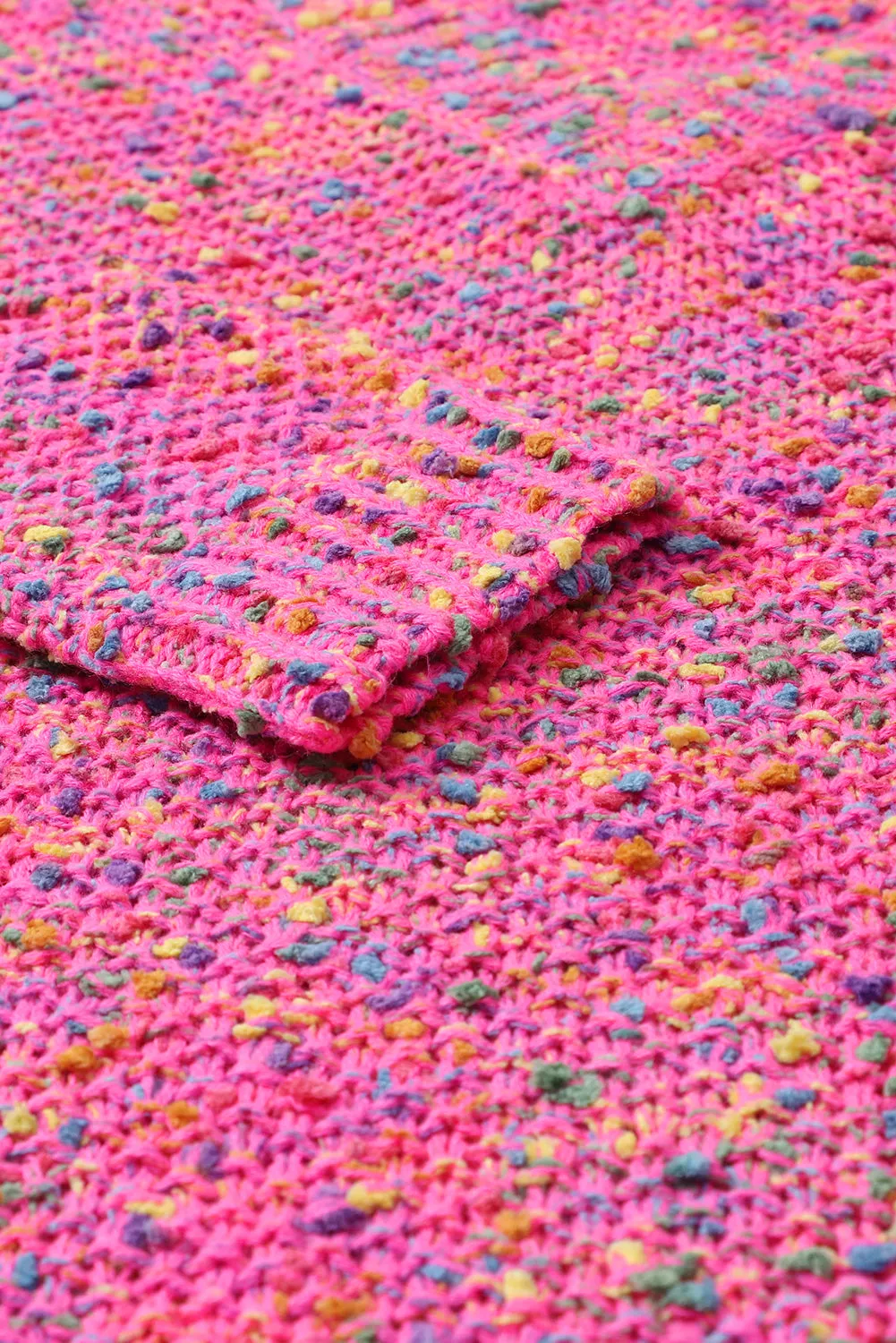 Dark Pink Colorful Spot Confetti Knitted V-Neck Casual Sweater