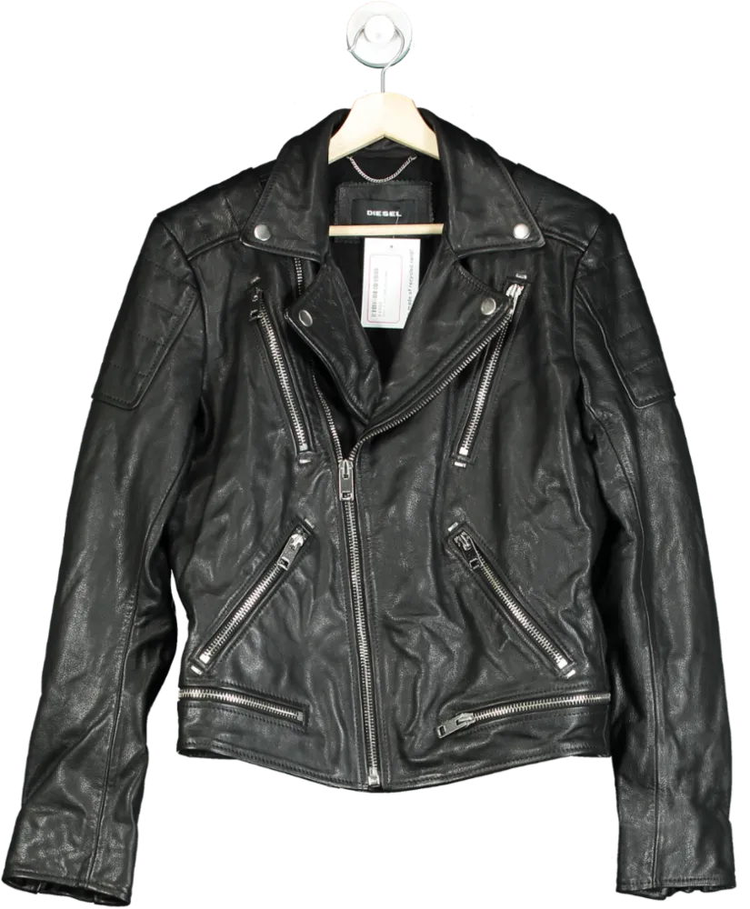 Diesel Black Leather Biker Jacket UK M