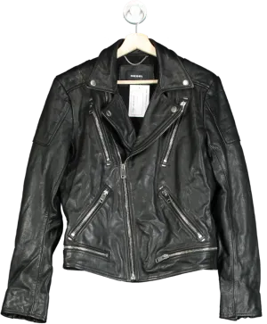 Diesel Black Leather Biker Jacket UK M
