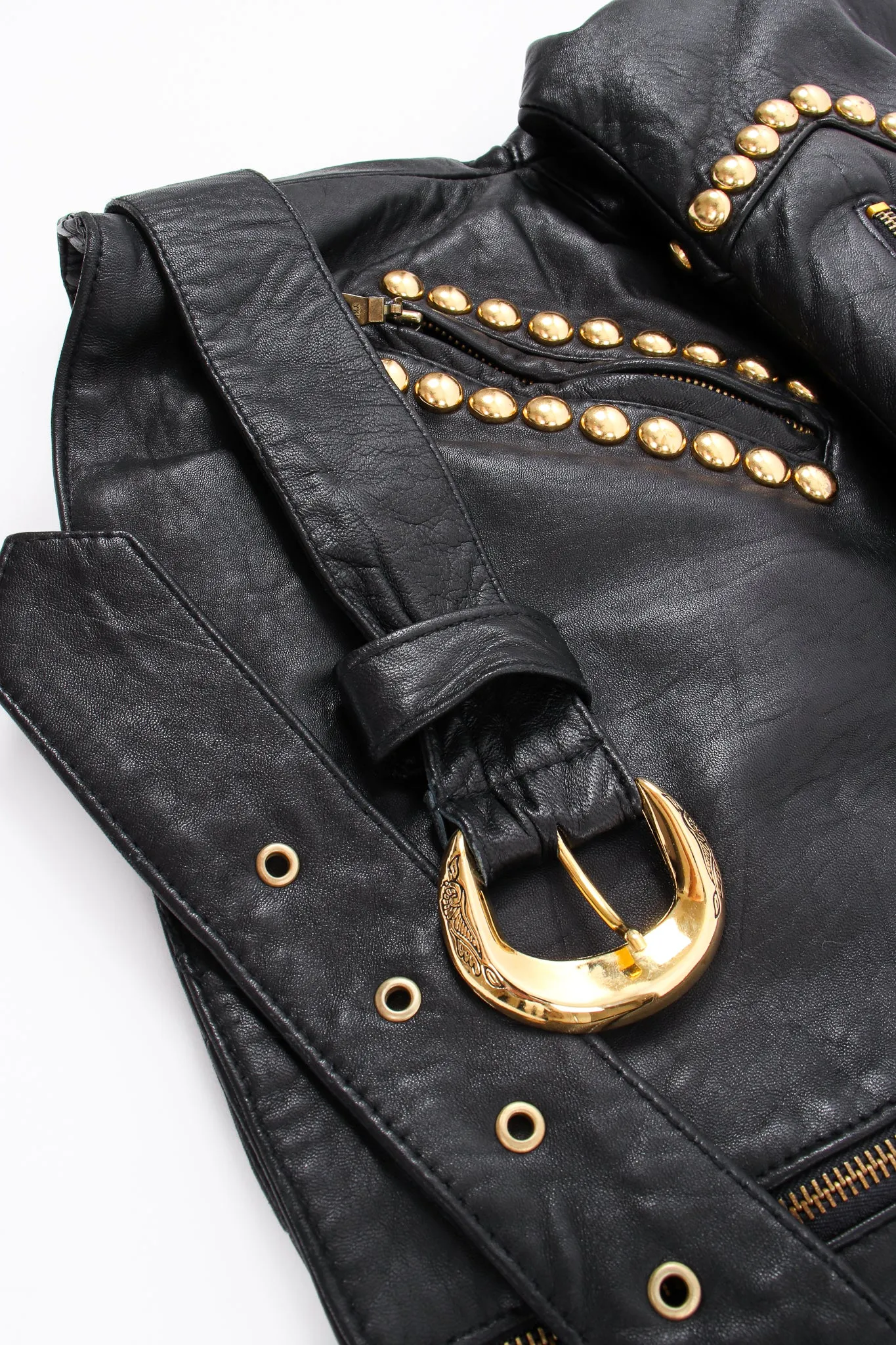 Dome Stud Leather Zipper Jacket
