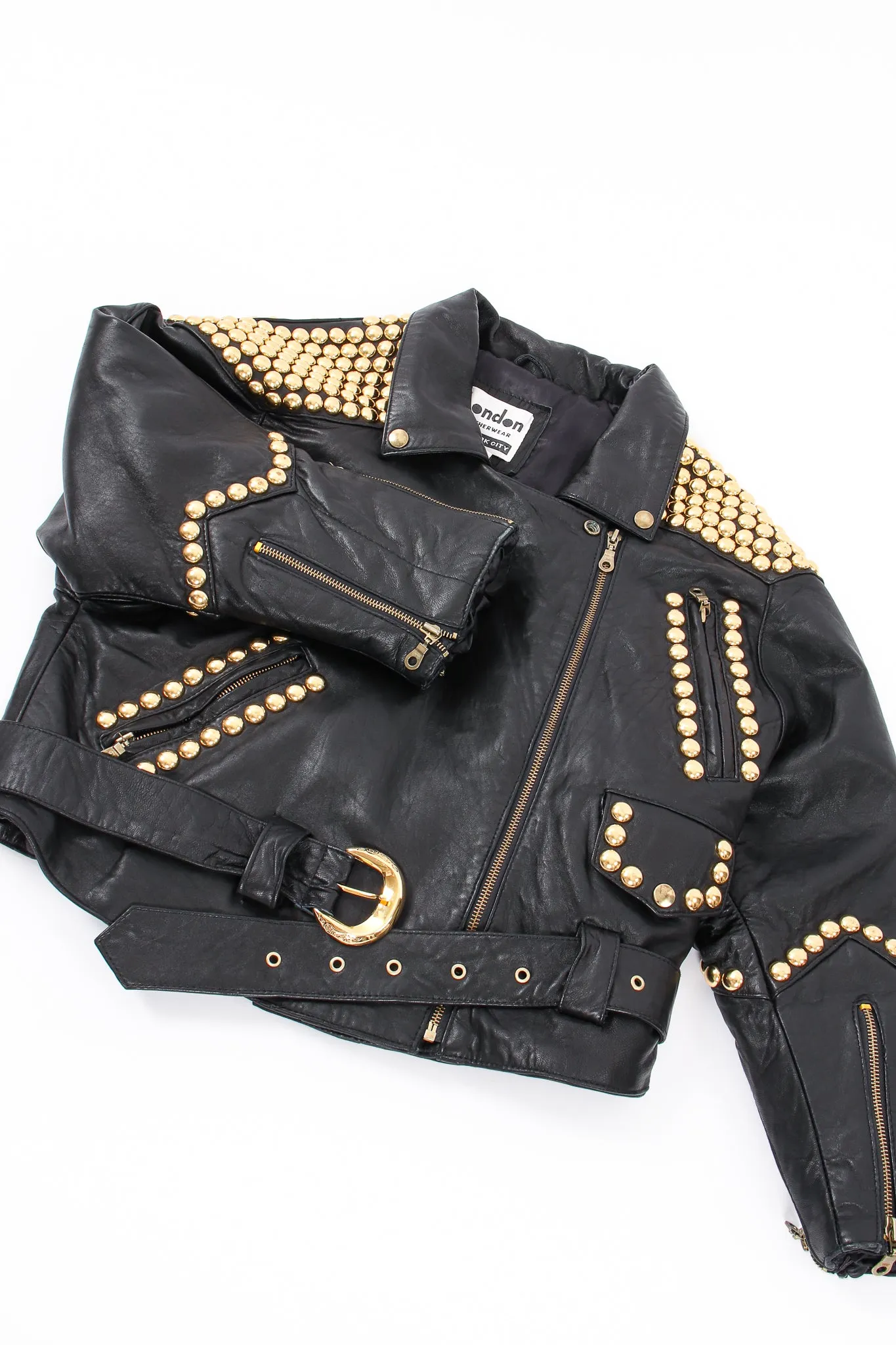 Dome Stud Leather Zipper Jacket