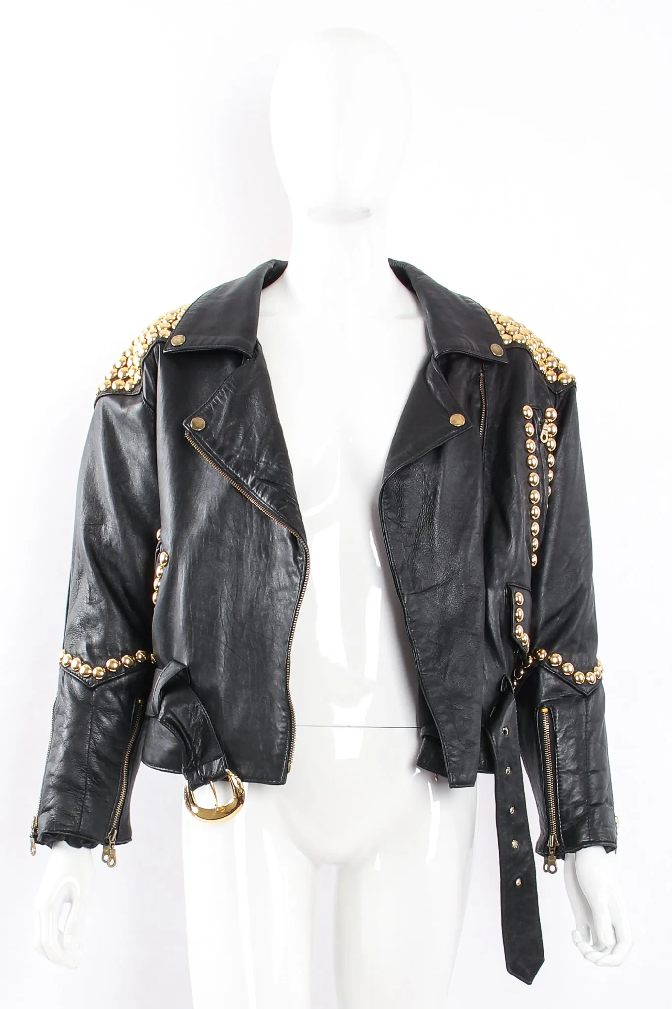 Dome Stud Leather Zipper Jacket