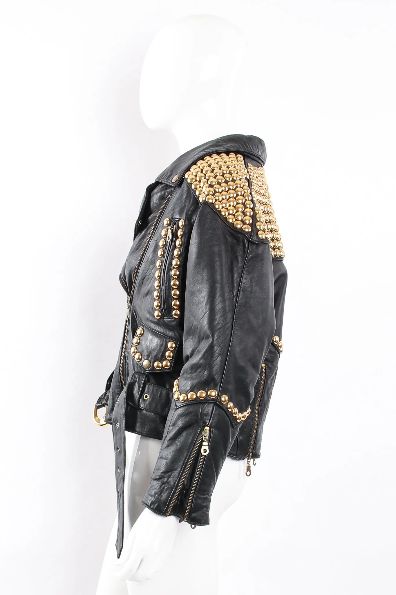 Dome Stud Leather Zipper Jacket