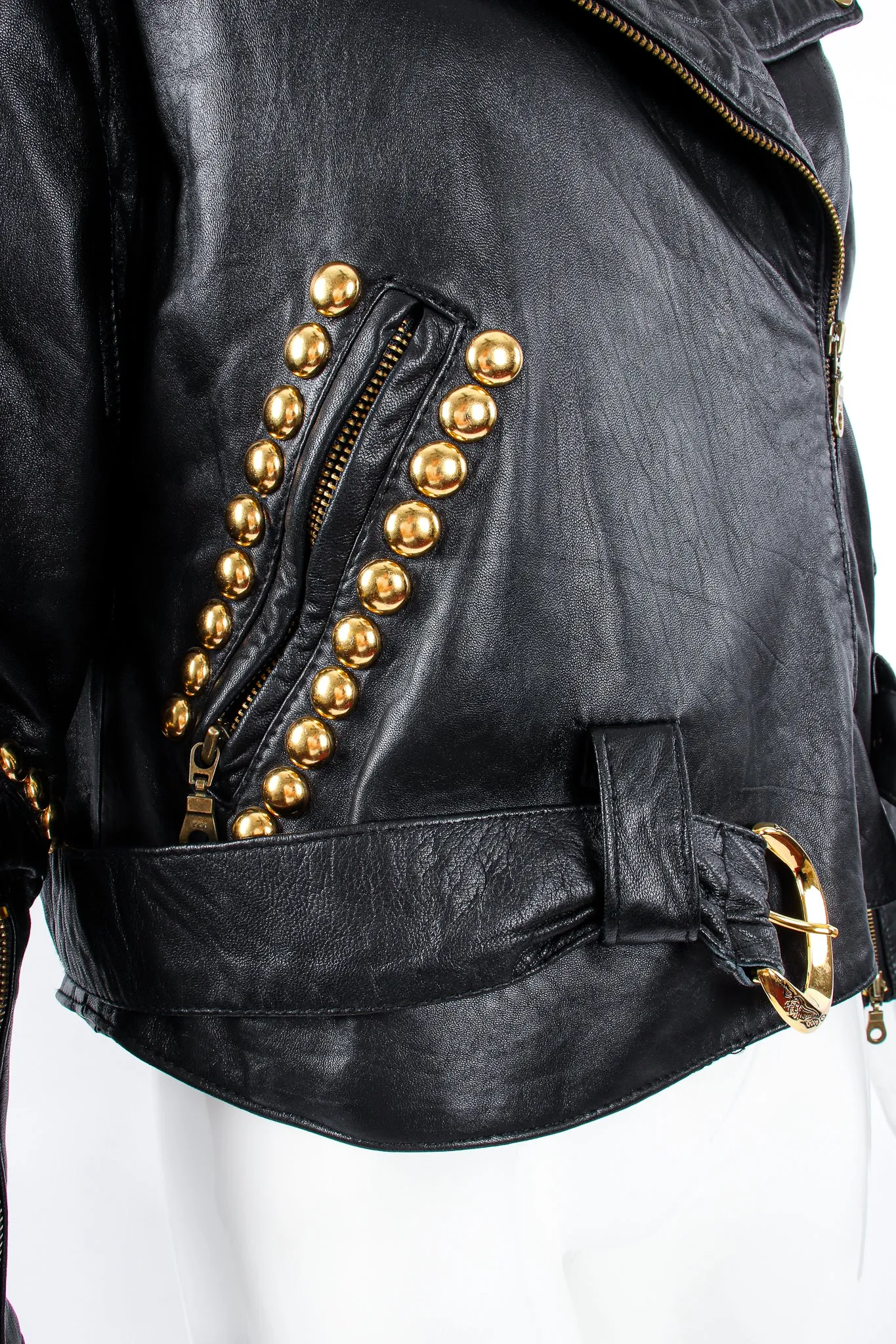 Dome Stud Leather Zipper Jacket