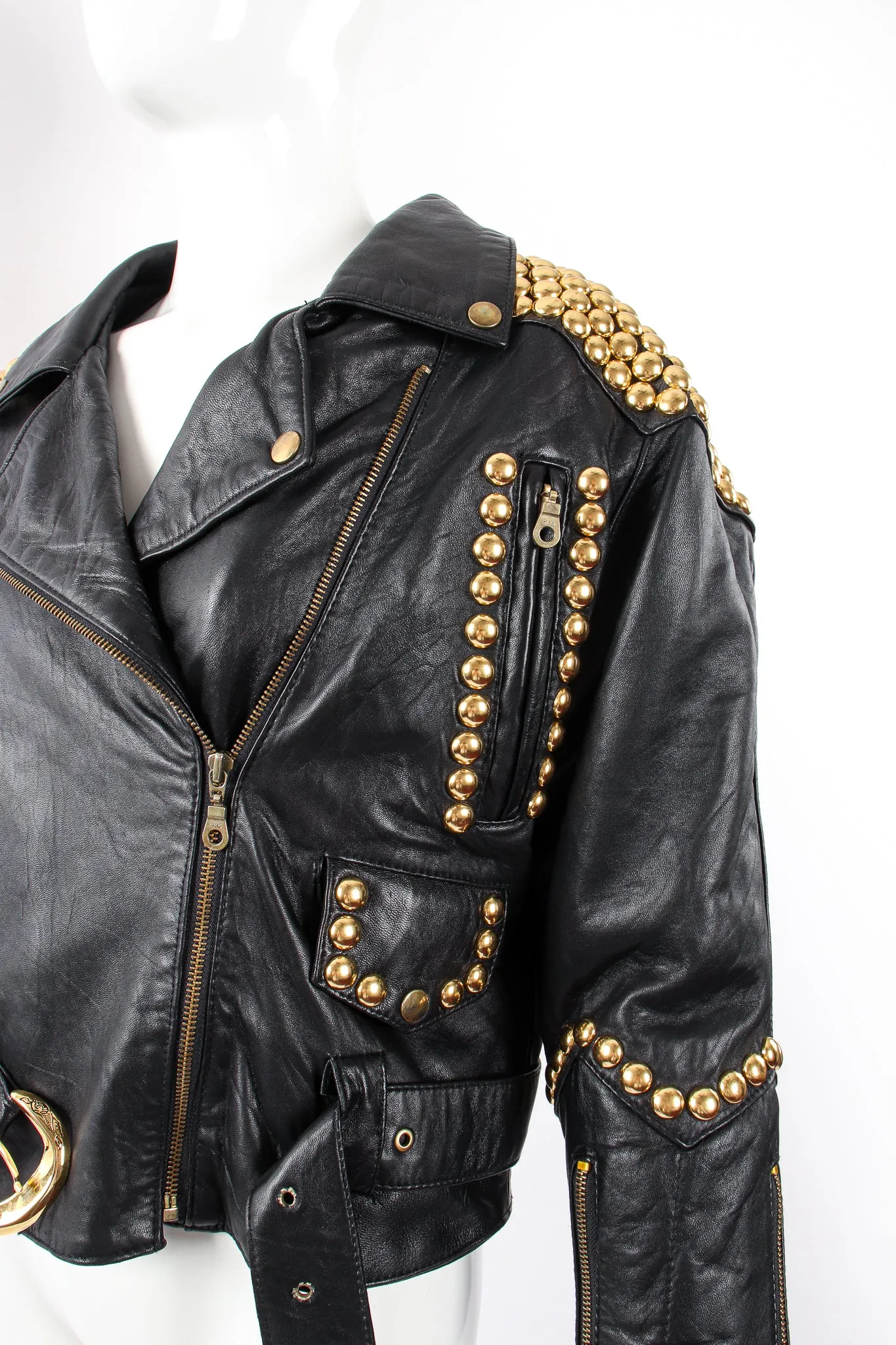 Dome Stud Leather Zipper Jacket