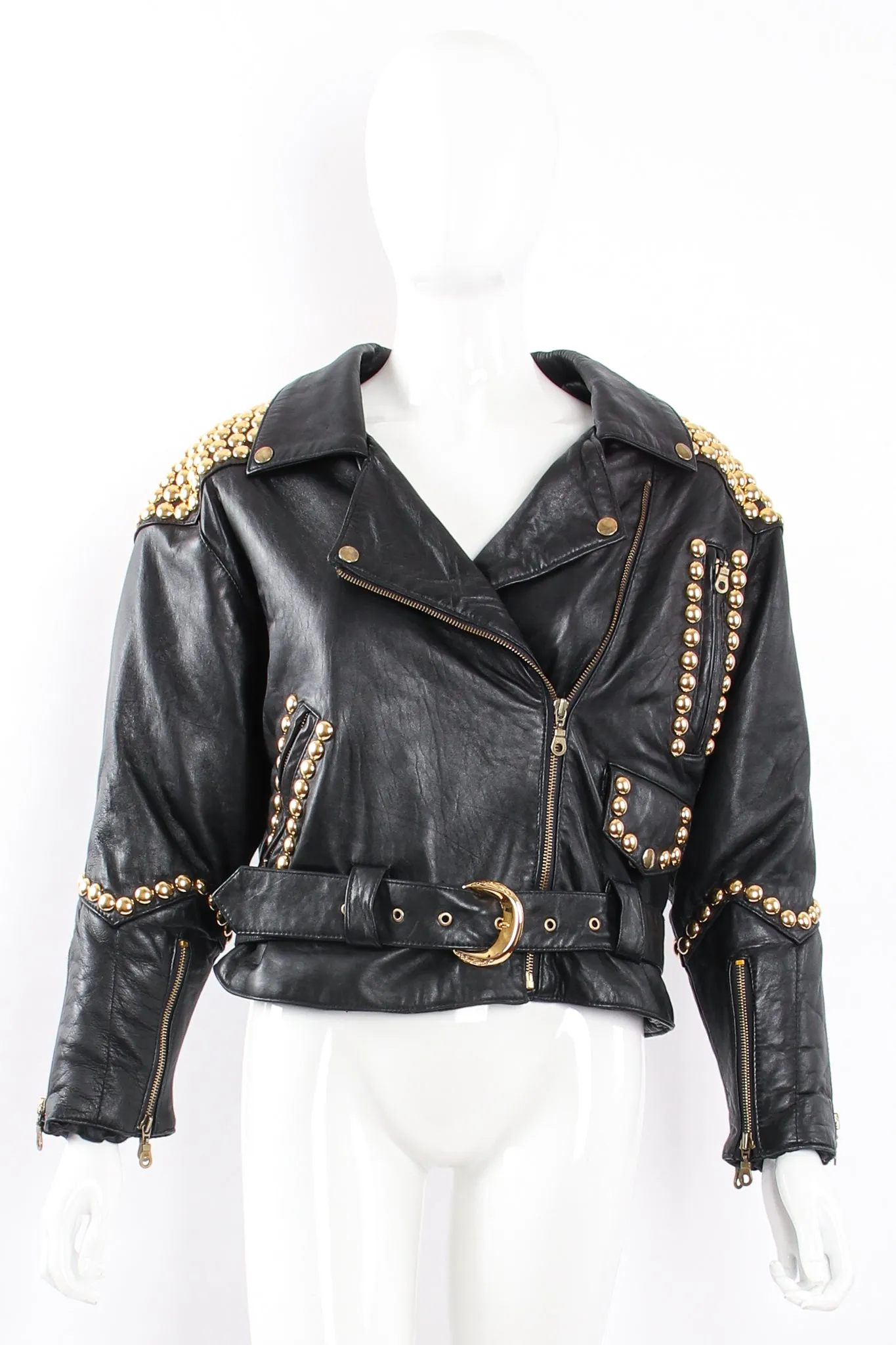 Dome Stud Leather Zipper Jacket
