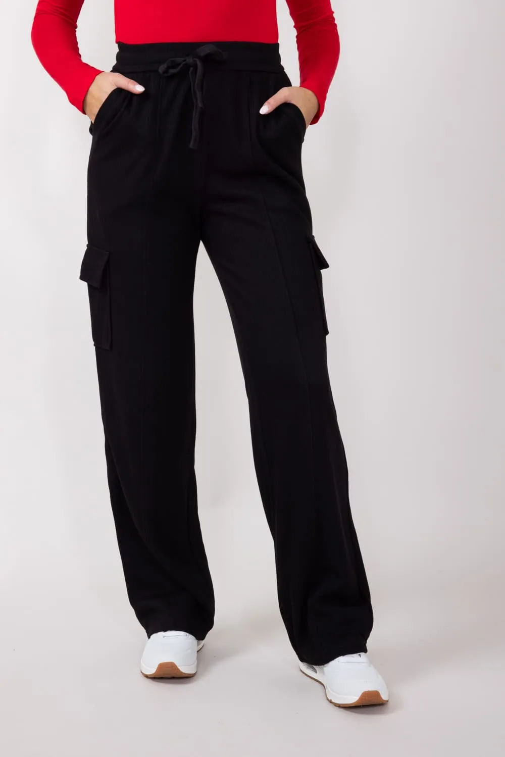Drawstring Cargo Sweatpants for Women in Black | CARGO-TR1-BLACK