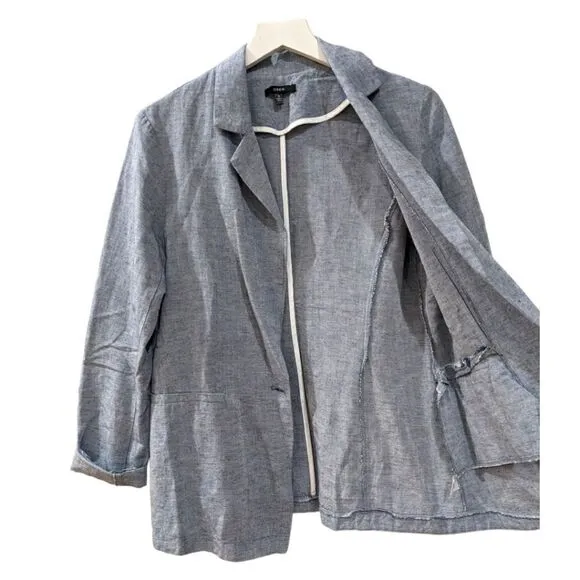 DREW Anthropologie Linen Blend Chambray Blue One Button Blazer Women Size Small