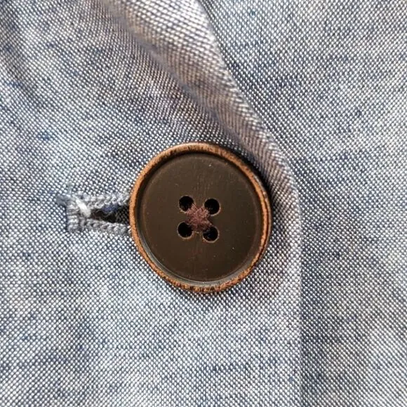 DREW Anthropologie Linen Blend Chambray Blue One Button Blazer Women Size Small