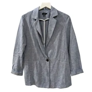 DREW Anthropologie Linen Blend Chambray Blue One Button Blazer Women Size Small