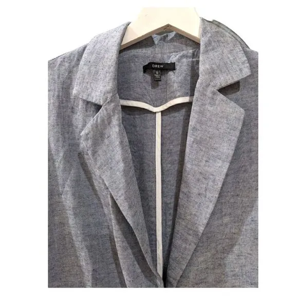 DREW Anthropologie Linen Blend Chambray Blue One Button Blazer Women Size Small