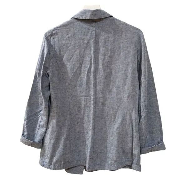 DREW Anthropologie Linen Blend Chambray Blue One Button Blazer Women Size Small