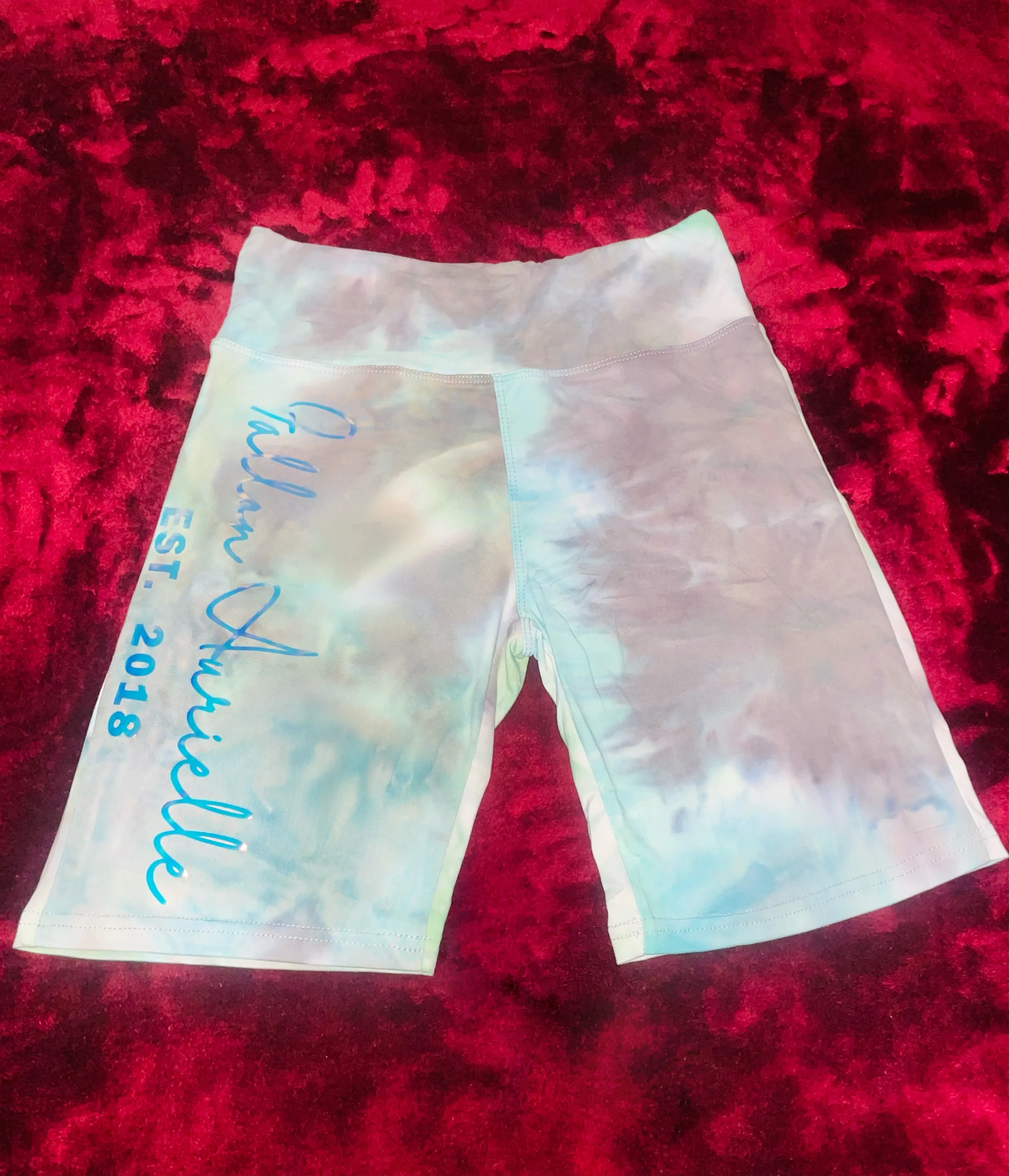 Fallon Aurielle Signature EST. 2018 Tie Dye Biker Shorts (Gray, Holographic & Green Tie Dye)