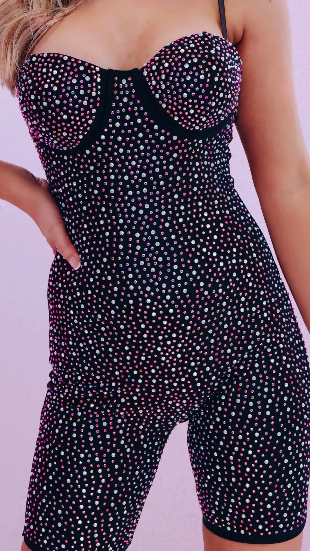 Fantasia Rhinestone Romper - Black
