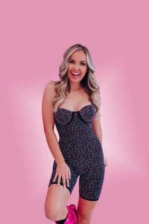 Fantasia Rhinestone Romper - Black
