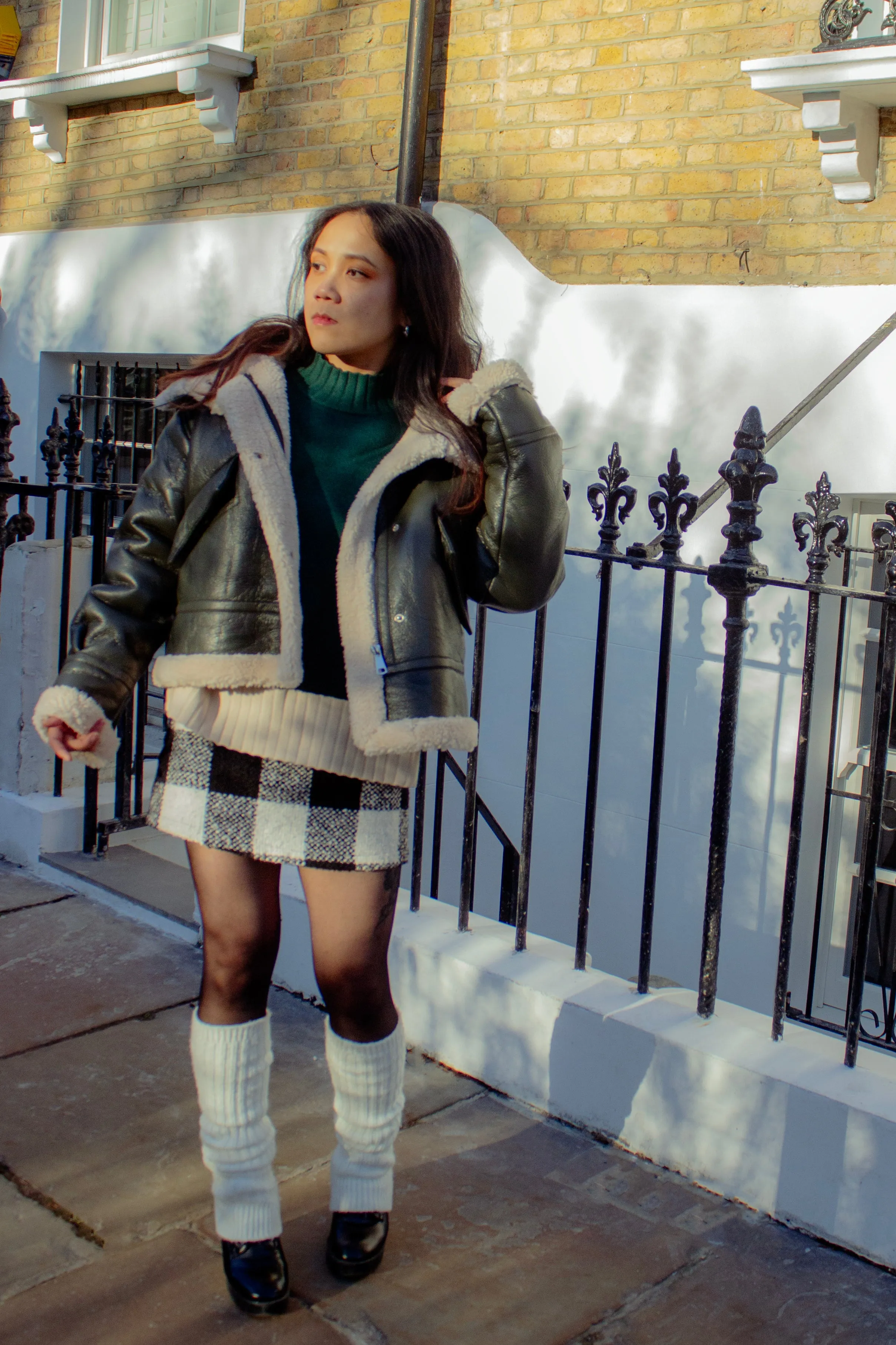 Faux Leather Fluffy Trim Biker Jacket