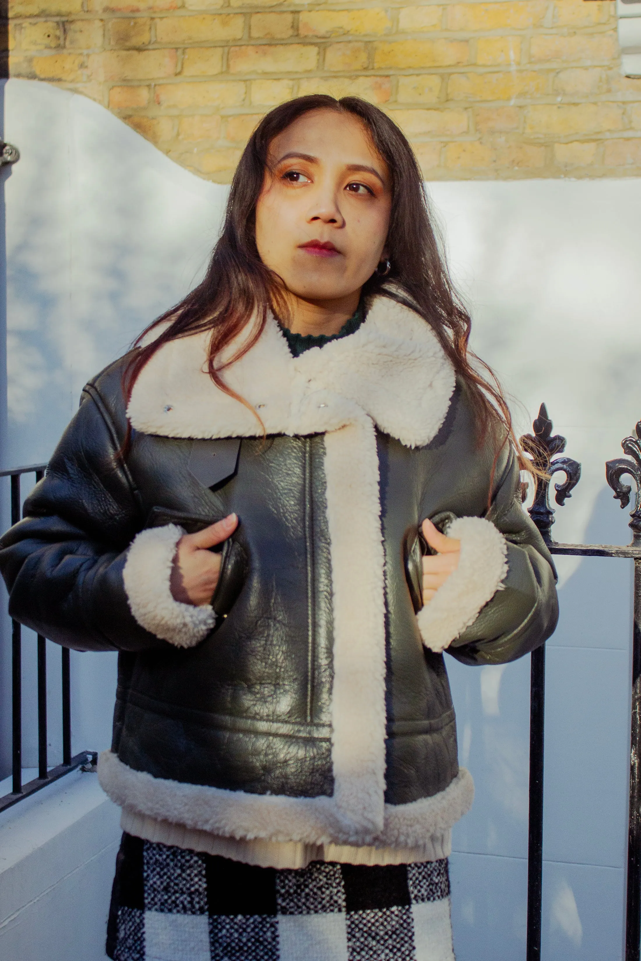Faux Leather Fluffy Trim Biker Jacket
