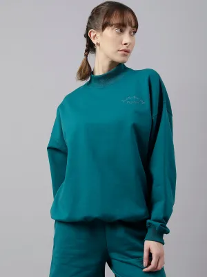 Fitkin Women Green Crew Neck Oversized Sweatshirt