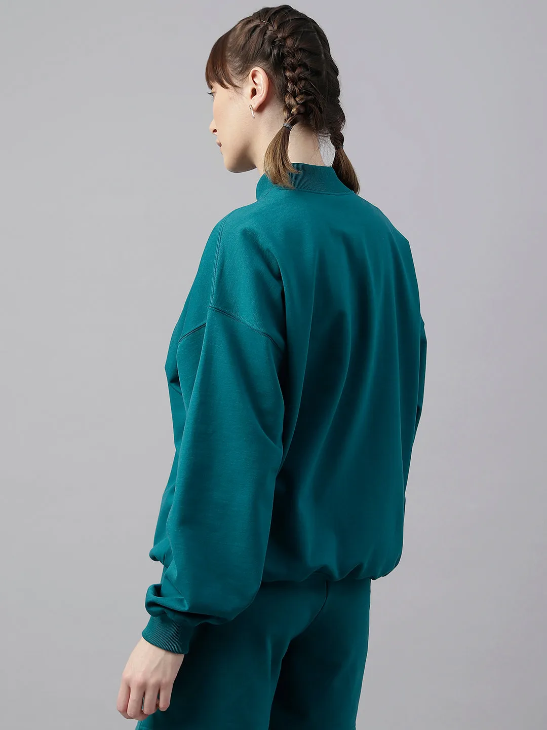 Fitkin Women Green Crew Neck Oversized Sweatshirt
