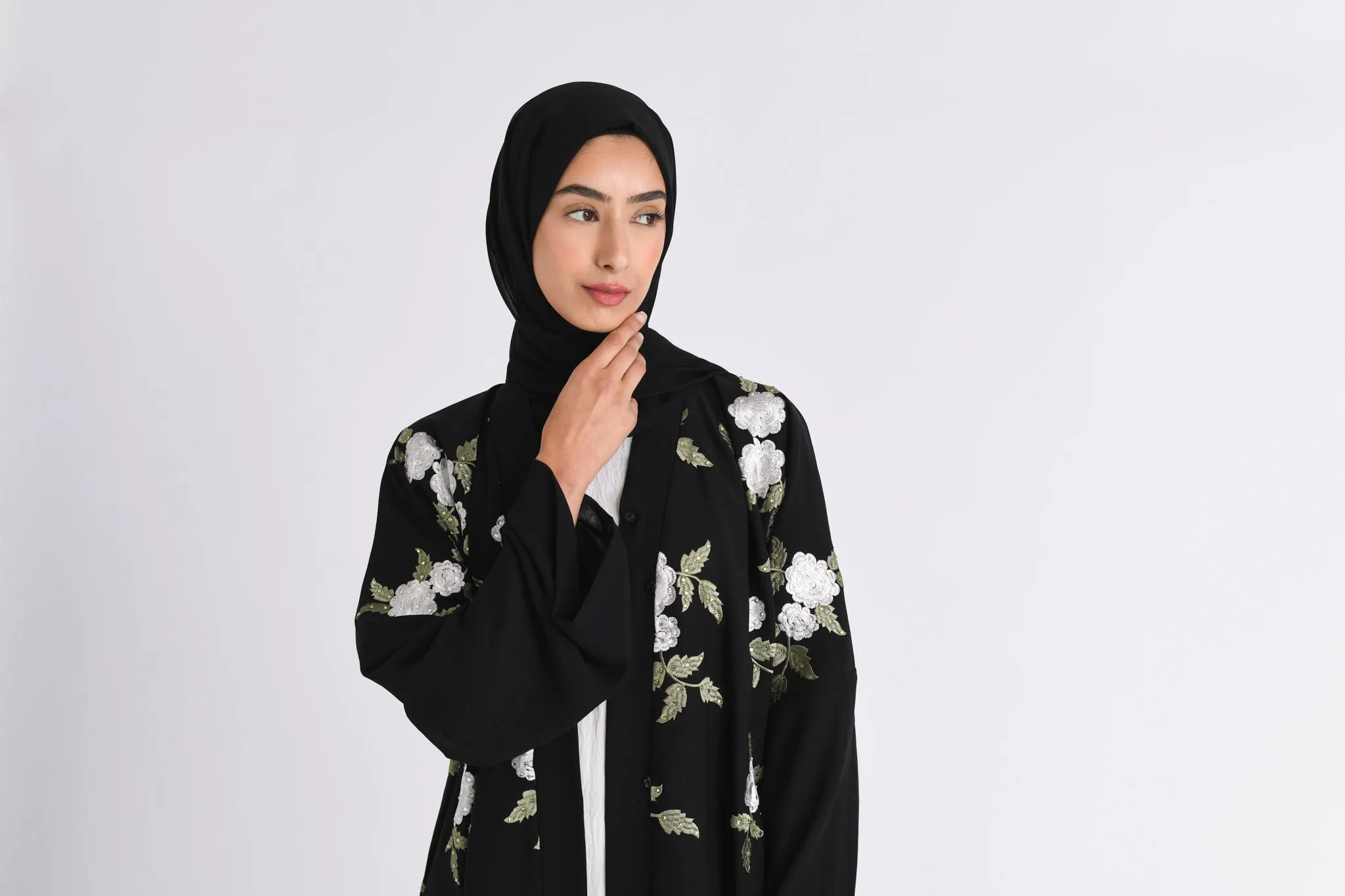 Floral Embroidered Kimono Open Abaya (Premium)