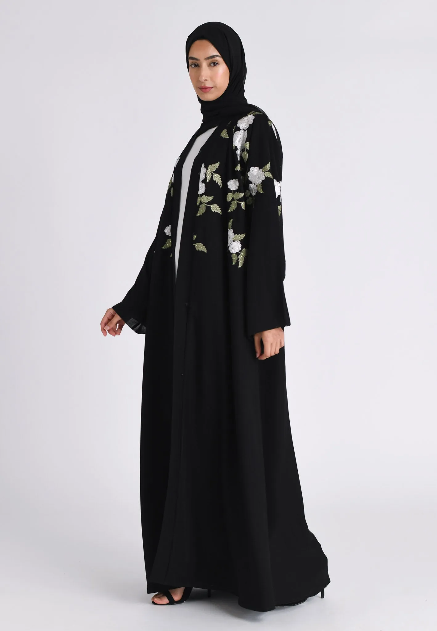 Floral Embroidered Kimono Open Abaya (Premium)