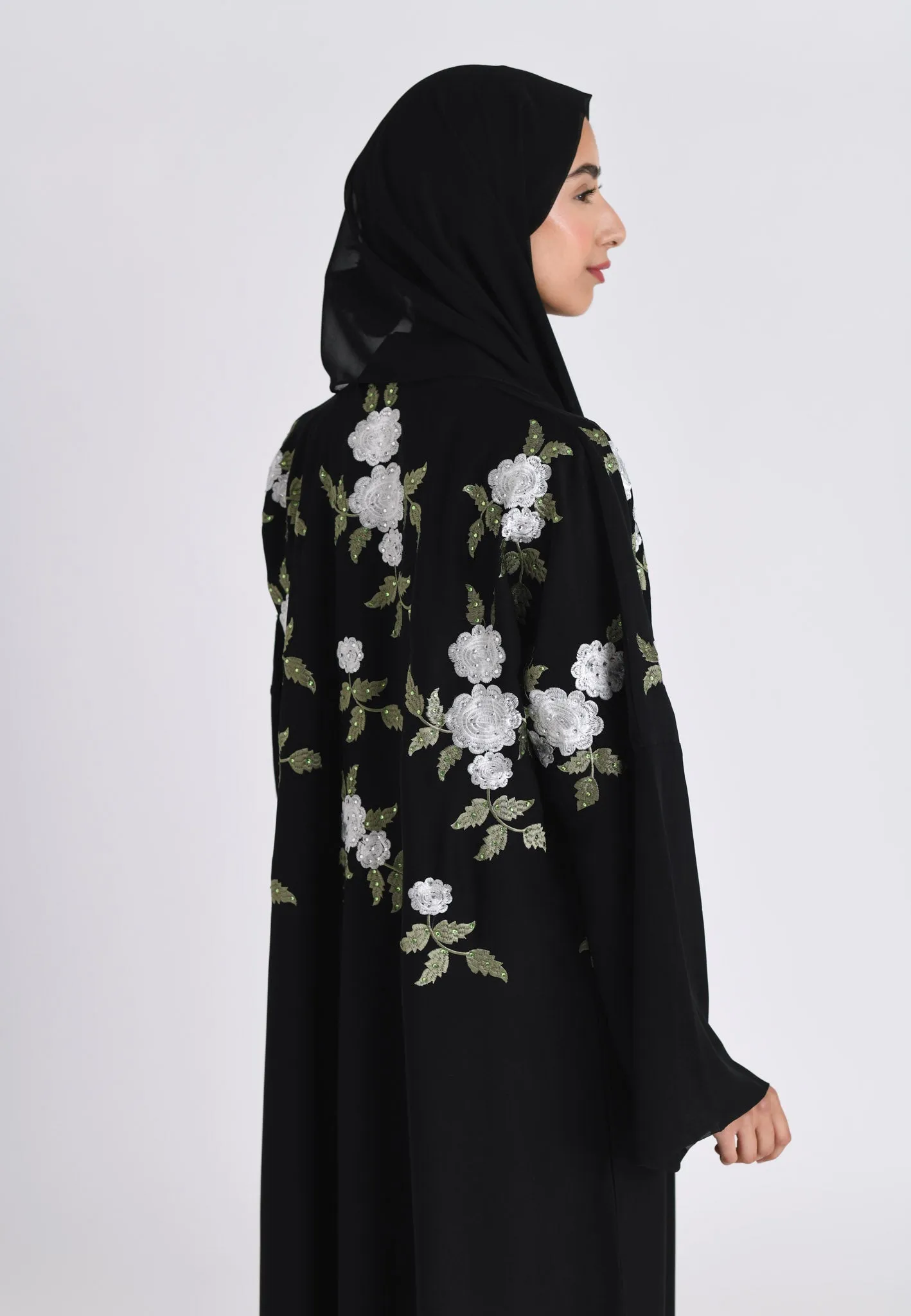 Floral Embroidered Kimono Open Abaya (Premium)