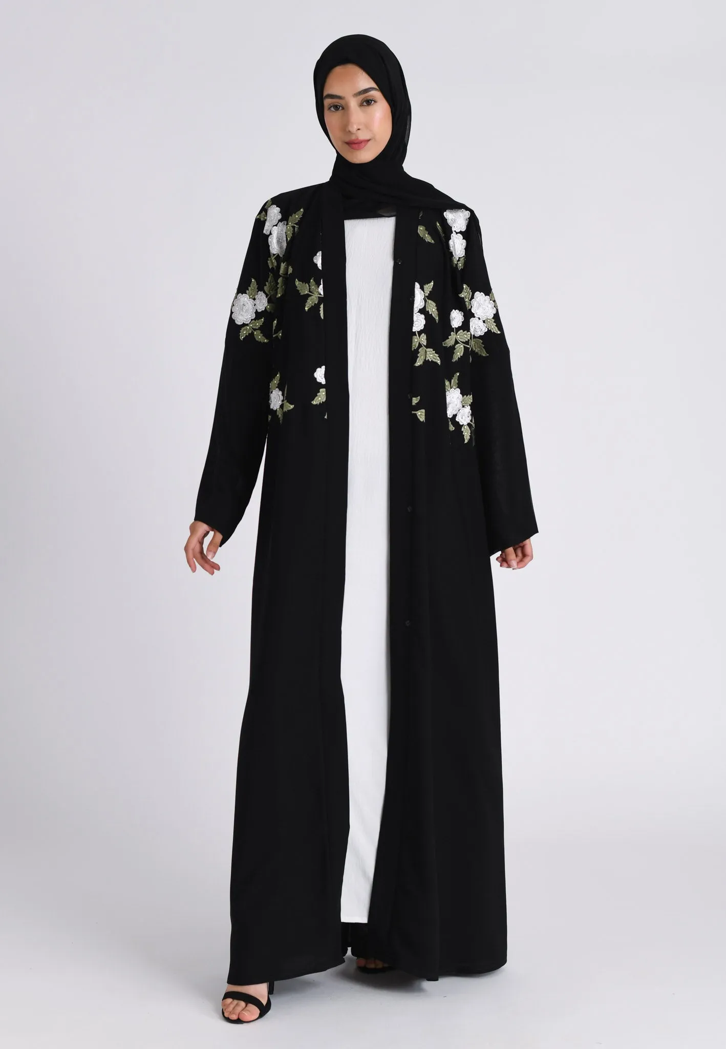 Floral Embroidered Kimono Open Abaya (Premium)