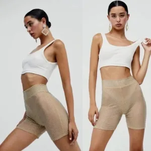 For Love &amp; Lemons Kiara Mesh Rhinestone Biker Short | NEW | XS