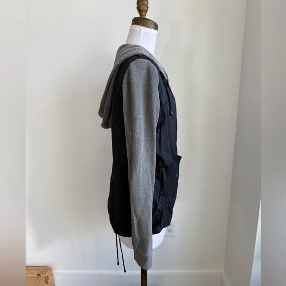 FREE PEOPLE MIXED MEDIA ZIP HOODIE WINDBREAKER JACKED BLACK GRAY MEDIUM
