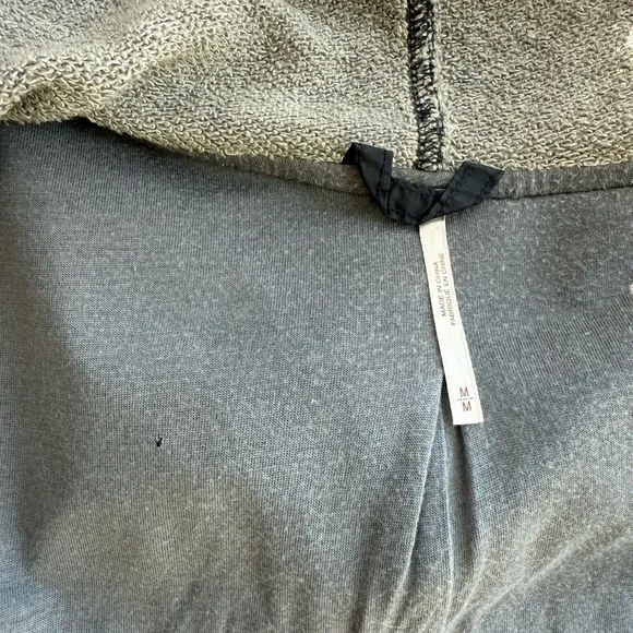 FREE PEOPLE MIXED MEDIA ZIP HOODIE WINDBREAKER JACKED BLACK GRAY MEDIUM