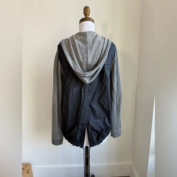 FREE PEOPLE MIXED MEDIA ZIP HOODIE WINDBREAKER JACKED BLACK GRAY MEDIUM