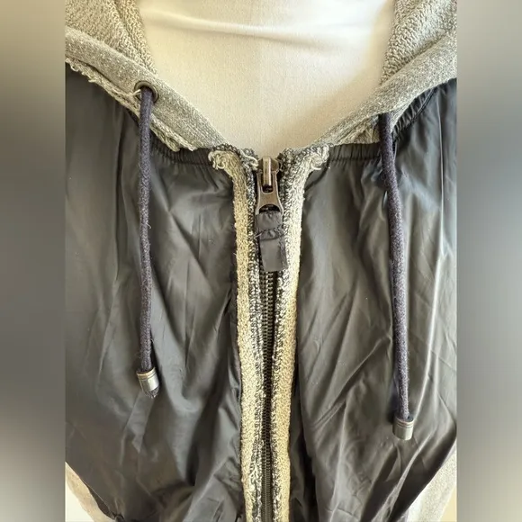 FREE PEOPLE MIXED MEDIA ZIP HOODIE WINDBREAKER JACKED BLACK GRAY MEDIUM