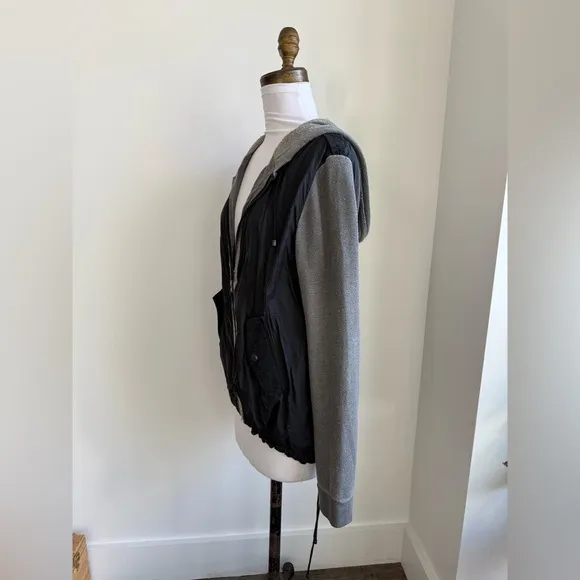FREE PEOPLE MIXED MEDIA ZIP HOODIE WINDBREAKER JACKED BLACK GRAY MEDIUM